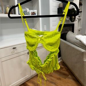 For Love and Lemons Neon Lime Lace Cutout Corset Top